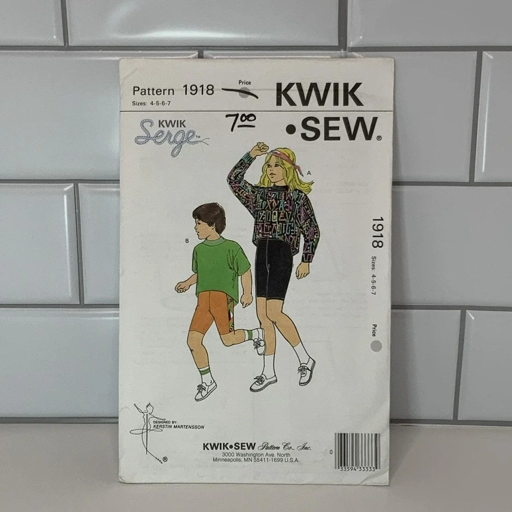 Vintage Kwik Sew 1918 Kids Shirt and Shorts Sewing Pattern‎ Sizes 4-5-6-7 Serger